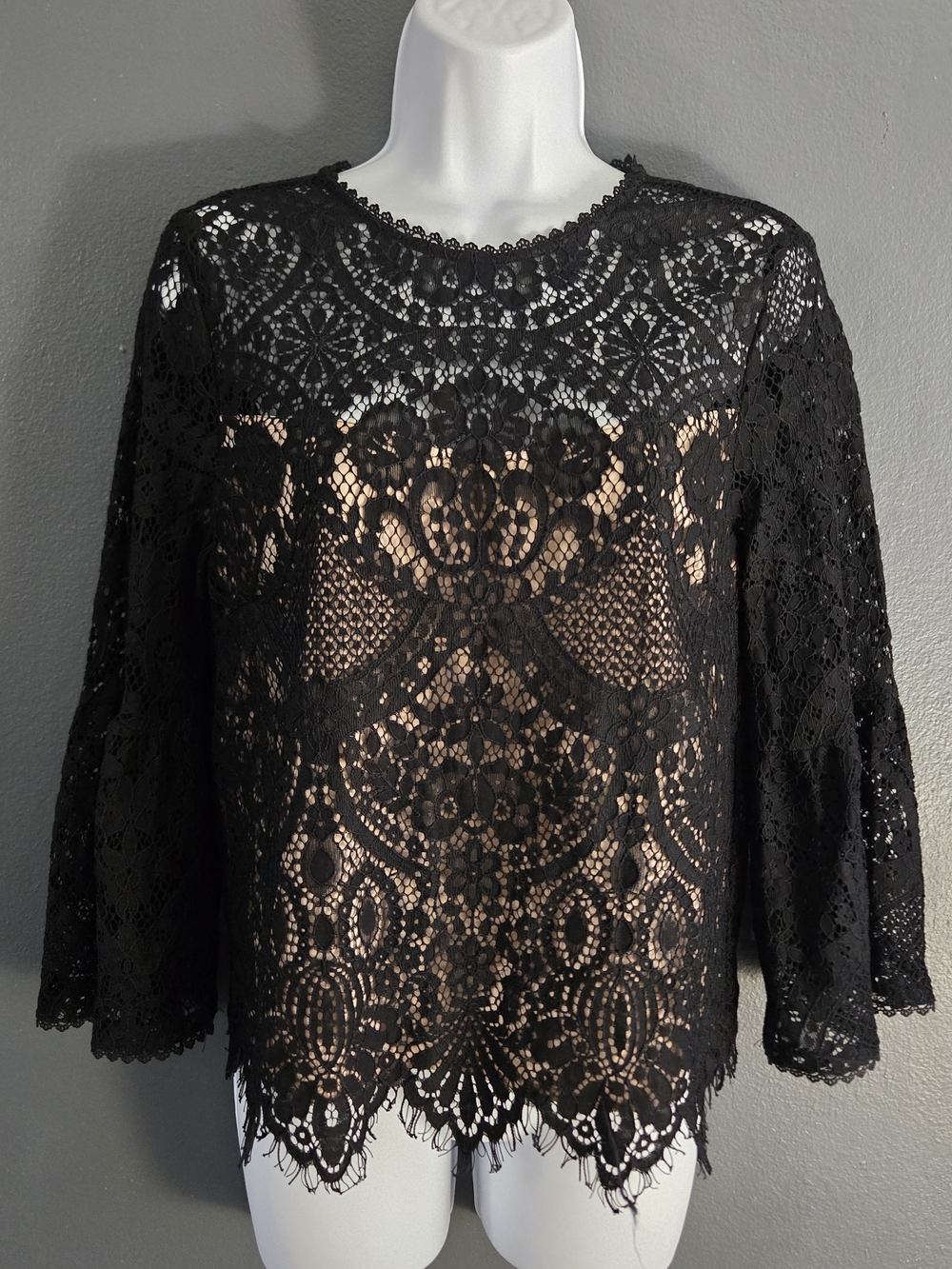 Black Lace Bell Sleeve Whimsigoth Grunge Women's Top Small